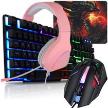 Kit Gamer Challengers Teclado Gamer Headset 7.1 Mouse Óptico Led 7 Cores