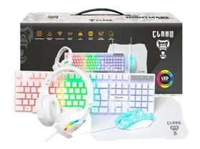 Kit Gamer Clanm Nightmare Snow RGB Branco Teclado ABNT2 Mouse 3600DPI Headset P2 Kit Gamer Clanm Nightmare Snow RGB Branco Teclado ABNT2 Mouse 3600DPI Headset P2