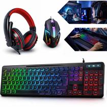 Kit Gamer Competitivo Com Iluminação LED Teclado Semi Mêcanico Mouse E Headset Com Fio