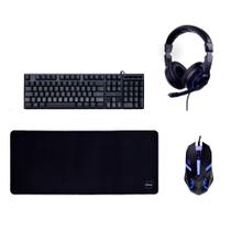 Kit Gamer Dazz Novacore 4 em 1, Teclado com Iluminação Rainbow + Mouse 10.000DPI + Mousepad 70x30cm + Headset USB2.0, Preto - 62000176