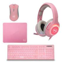 Kit gamer DAZZ Pink 4 em 1, (Teclado + Mouse + Headset + Mousepad), Modelo 62000021 MAXPRINT/DAZZ