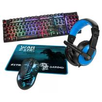 Kit Gamer ELG Warzone 4 em 1, Teclado Membrana Tripla + Mouse 1000DPI + Headset 40mm + Mousepad