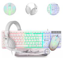 Kit Gamer Evolut Eg55 Starter Branco Rainbow Teclado Mouse Fone Mousepad