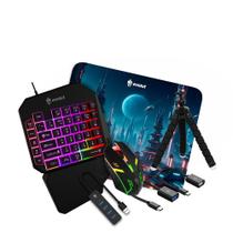 Kit Gamer Evolut Mobilador Teclado One-hand, Mouse, Mousepad, Hubs, Suporte para Smartphone, LED Rainbow, 1600 DPI, Preto - MOBY/EG56