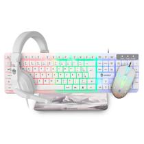 Kit Gamer Evolut Starter com Teclado, Mouse, Headset e Mousepad, LED Rainbow, ABNT2, 1600 DPI, Driver 40mm, Branco EG55