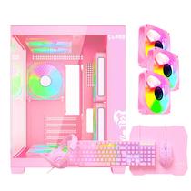 Kit Gamer, Gabinete Aquário, Combo Candy 4x1, 3 Fans, Rosa