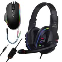 Kit Gamer Headset Gamer com Microfone P3 e Mouse 6 Botões 4800 DPI USB Led Rainbow Pcs Noteebooks Smartp