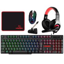 Kit Gamer Kross Elegance 5 em 1 Teclado Mouse USB com Iluminação Rainbow Fone Headset mouse pad mouse Bungee - KE-GK5150