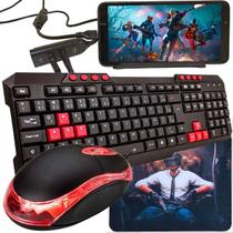 Kit Gamer Mobilador Para Celular Com Teclado + Mouse Óptico 800 dpi + Mouse Pad + Acessórios