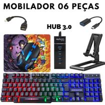 Kit Gamer Mobilador Teclado Mouse P/ Celular Free Fire Cod Hub 3.0/ 06 peças/ Tipo C ou V8 - EXBOM/KMEX