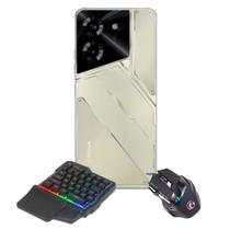 Kit Gamer Mobile - Celular Tecno Pova 5 Dourado 256gb 16gb* com Teclado FPS e Mouse Gamer RGB