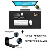 Kit Gamer Mouse Pad 120x60cm Gigante Retangular Em Sintético + Fone De Ouvido Acrílico Preto - M3M