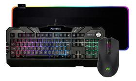 Kit Gamer Mouse sem fio Teclado Semi Mecanico e Mousepad RGB