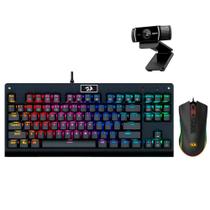 Kit Gamer Redragon Teclado Mecânico Dark Avenger RGB + Mouse Cobra Chroma + Webcam Logitech C922 Pro