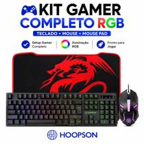 Kit Gamer RGB Completo Teclado Mouse Mouse Pad Gamer Grande Preto Hoopson Kit Gamer RGB Completo Teclado Mouse Mouse Pad Gamer Grande Preto Hoopson