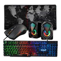 Kit Gamer RGB Completo Teclado Semi Mecanico Abnt2 RGB, Mouse 4800DPI 7 Botões, Caixa de Som 6W Estereo Led RGB e Mouse Pad 80x40cm Enborrachado