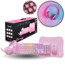 Kit Gamer Rosa Clanm Nightmare Candy Fone Teclado Mouse Mousepad Led Rainbow