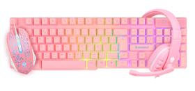 Kit Gamer Rosa LED RGB Teclado Mouse Headset Evolut EG53