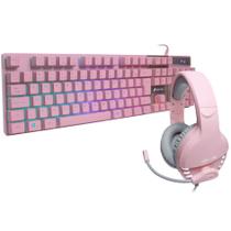 Kit gamer rosa teclado prismatic + headset pink usb 7.1
