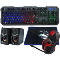 Kit Gamer Satellite GK-53 Teclado Portugues + Mouse + Fone de ouvido + Mousepad + Speaker - Preto