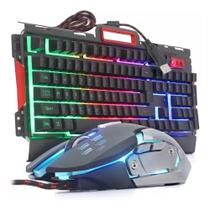 Kit Gamer Teclado e Mouse Semi Mecânico Usb Led Rgb Metal3000 DPI