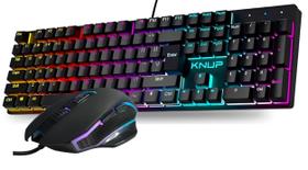 Kit Gamer Teclado Fullsize Completo Mecanico Anti ghosting Abnt2 Multimidia e Mouse 6 Botões 4800 DPI Led 20 Cores Estilo Rainbow Kit Gamer Teclado Fullsize Completo Mecanico Anti ghosting Abnt2 Multimidia e Mouse 6 Botões 4800 DPI Led 20 Cores Estilo Rainbow
