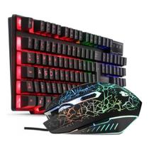 Kit Gamer Teclado Led Portugues Rainbow E Mouse 2400 Dpi Usb - EVOLUT