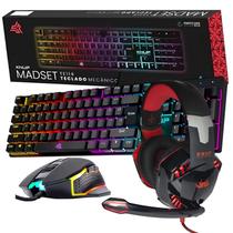 Kit Gamer Teclado Mecanico Fullsize Switch Blue, Headset com Microfone e Mouse Ergonomico 6 Botões 4800 dpi Led RGB Rainbow