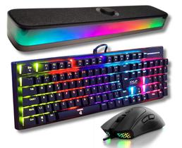 Kit Gamer - Teclado Mecanico Switch Blue Antighosting, Mouse Ergonomico 7200 DPI 7 Botões e Caixa de Som Tipo Barra/Soud