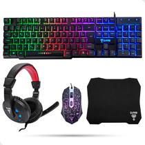 Kit Gamer Teclado Mouse Headset Mousepad Combo Nightmare USB Com Iluminação RGB Teclas Multimidia