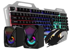 Kit Gamer Teclado Semi Mecanico, Mouse Ergonomico 6 Botões e Caixa de Som Multimidia 6W Led RGB