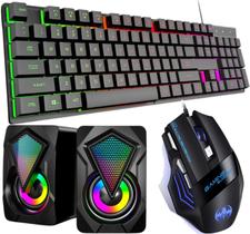 Kit Gamer Teclado Semi-mecânico + Mouse Gamer 3200 Dpi + Caixa De Som