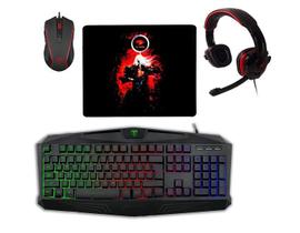 KIT Gamer Teclado Tanker Rainbow T + Headset P2 + Mouse Led 3.200 DPI + Mouse Pad