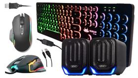 Kit Gamer Teclado Tipo Chocolate LED RGB + Caixa de Som 12W RMs Led Azul + Mouse 4800 DPI 6 Botões Led RGB Para Pc Noteb - Knup