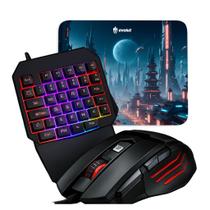 Kit Gamer Teclado Uma Mão RGB Mouse LED com 6 Botões Ergonômico e Mousepad sortido kit mobilador Kit Gamer Teclado Uma Mão RGB Mouse LED com 6 Botões Ergonômico e Mousepad sortido kit mobilador