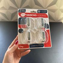 Kit gancho adesivo de parede com 4 peças de silicone e inox multiuso cozinha banheiro quadrado sem furo ganchos