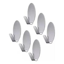 Kit ganchos adesivos inox oval autoadesivo parede organizador multiuso 6 peças