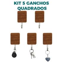 Kit Ganchos De Parede Adesivo De Madeira 5 Peças Quadrado - Clink