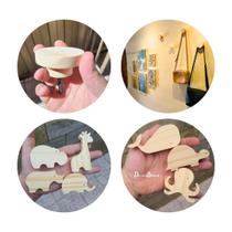 kit Ganchos De Parede Em Madeira - Redondo - Bichos - Cozinha