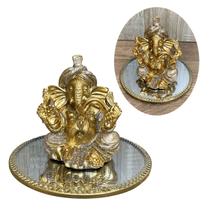 Kit Ganesha Hindu Deus Sorte Sabedoria Resina + Bandeja Luxo - Mundo Care Decoração e Presentes