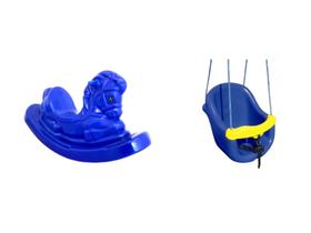 Kit Gangorra Cavalinho e Balanço Bebê - Conjunto Azul - Valentina Brinquedos