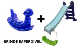 Kit gangorra nhoca azul que suporta até 50 kg + 1 escorregador médio c/ 3 degraus + brinde 1 balanço prancha radical sup