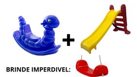 Kit gangorra nhoca que suporta até 50 kg + 1 escorregador c/3 degraus + brinde imperdivel balanço prancha / imp