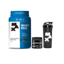 Kit ganho de força e musculo: whey pro 1 kg max titanium + creatina turbo 150 g black skull + copo