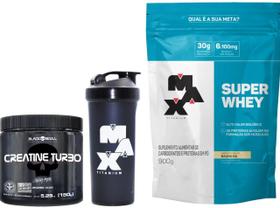 Kit ganho de musculo e força : super whey 900 g max + creatina turbo 150 g black skull + copo