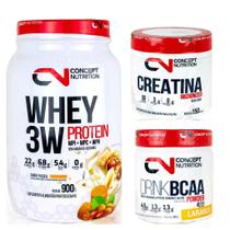 KIT GANHO MUSCULAR CONCEPT NUTRITION - Whey 900g, Creatina 150g e BCAA 300g