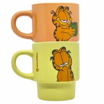 Kit Garfield 2 Canecas Empilháveis 150mL Em Cerâmica Original Zona Criativa