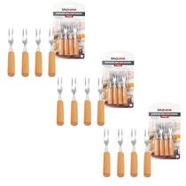 Kit Garfinhos Garfo Frios Queijo Frutas 12 Peças Inox Madeira