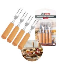 Kit Garfinhos Garfo Frios Queijo Frutas 4 Peças Inox Madeira