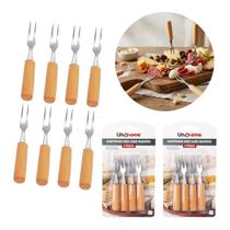 Kit Garfinhos Garfo Frios Queijo Frutas 8 Peças Inox Madeira